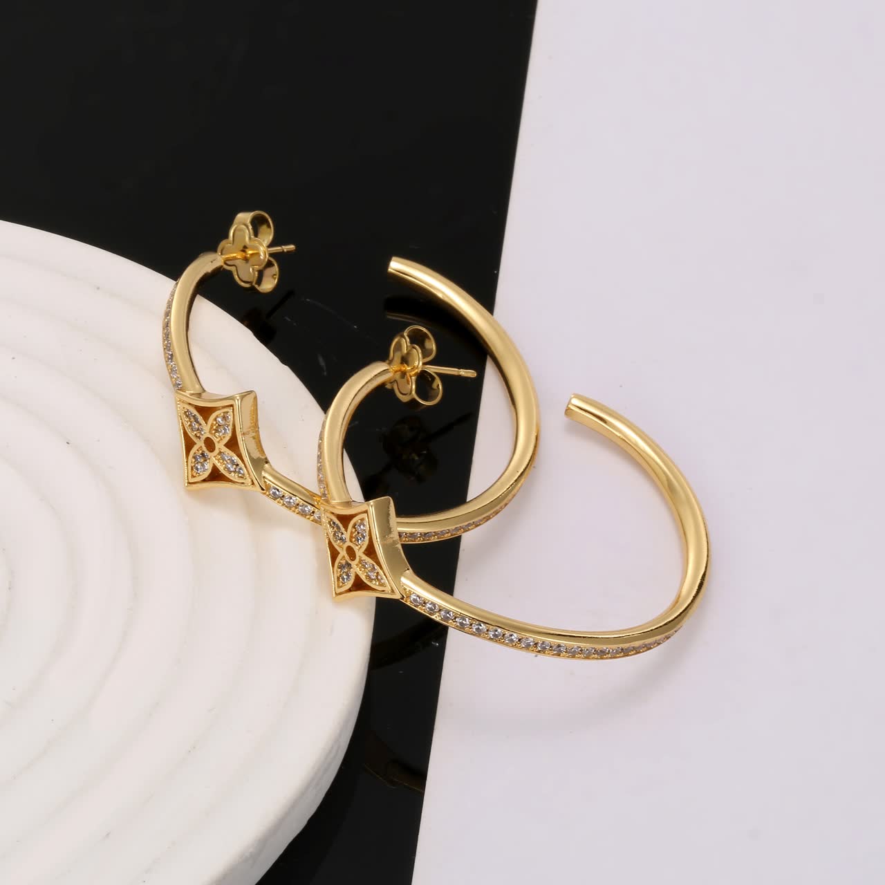 Louis Vuitton Gold Hoop Earrings with Diamond Accents